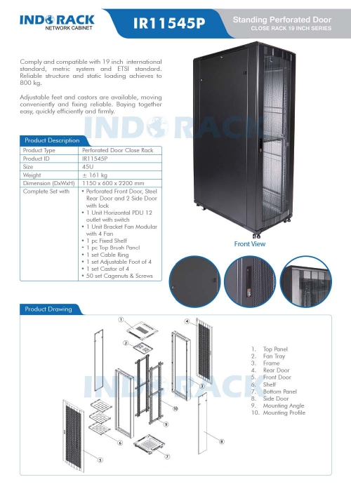 INDORACK IR11545P STANDING CLOSE RACK 45U DEPTH 1150MM PERFORATED DOOR