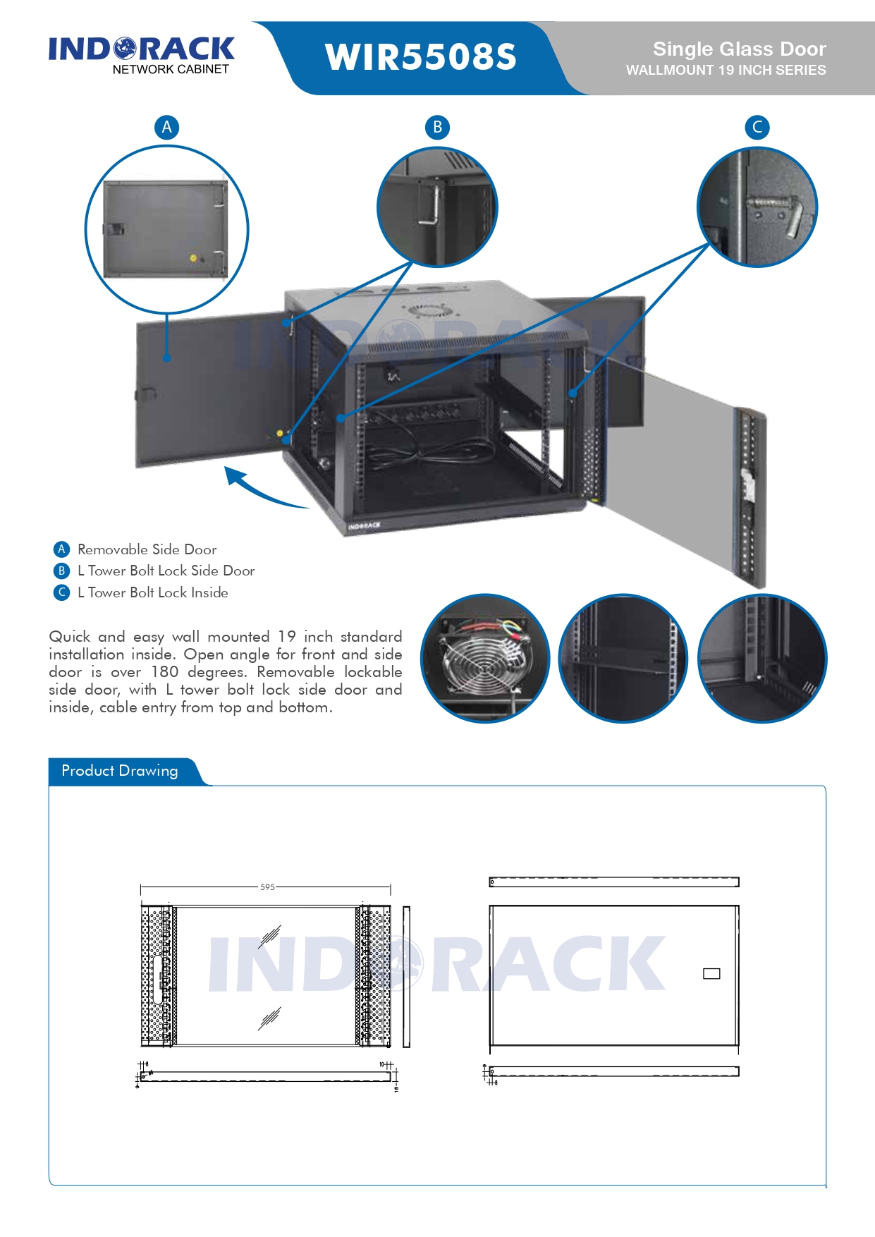 INDORACK WIR5508S Wallmount Rack 8U Single Door