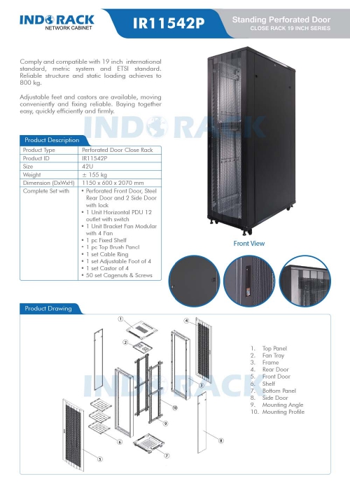 INDORACK IR11542P 42U Standing Close Rack 42U Perforated Door