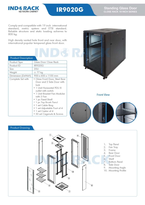 INDORACK IR9020G 20U Standing Close Rack 20U Glass Door